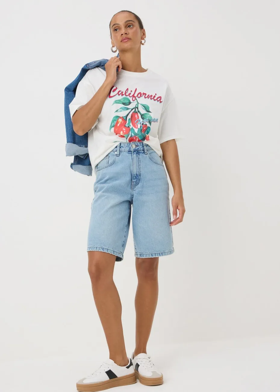 Blue Lightwash Relaxed Knee Length Shorts