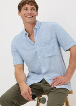 Blue Linen Blend Dye Shirt