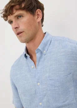 Blue Linen Blend Dye Shirt