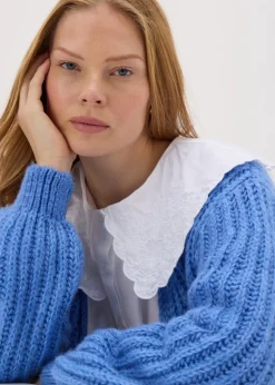 Blue Lofty Ribbed Knit Cardigan