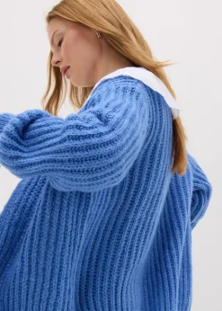 Blue Lofty Ribbed Knit Cardigan