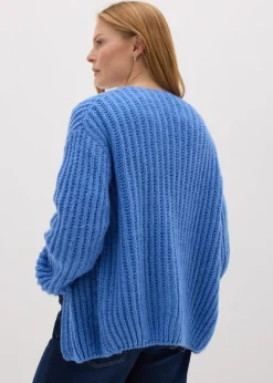 Blue Lofty Ribbed Knit Cardigan