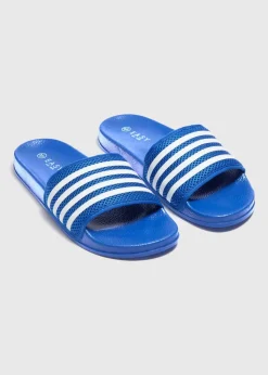Blue Mesh Stripe Sliders