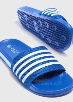 Blue Mesh Stripe Sliders