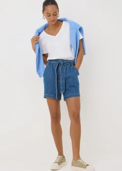Blue Mid Wash Belted Shorts