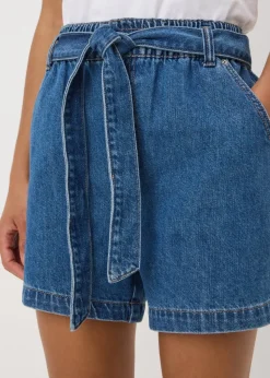 Blue Mid Wash Belted Shorts