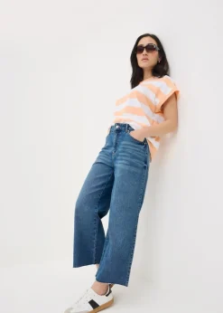 Blue Mid Wash Cropped Wide Leg Jeans