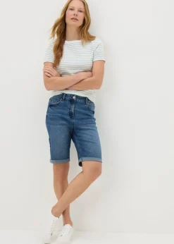 Blue Mid Wash Denim Knee Length Shorts