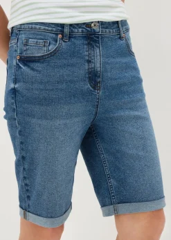 Blue Mid Wash Denim Knee Length Shorts