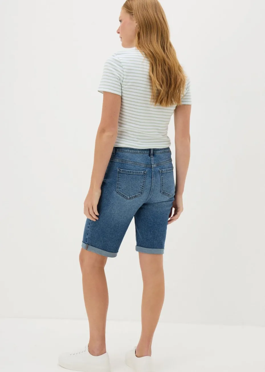 Blue Mid Wash Denim Knee Length Shorts