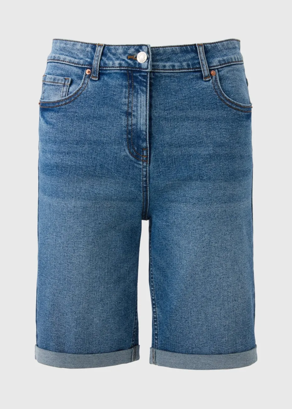 Blue Mid Wash Denim Knee Length Shorts