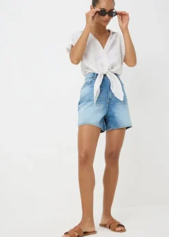 Blue Mid Wash High Waisted Denim Shorts