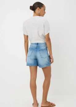 Blue Mid Wash High Waisted Denim Shorts