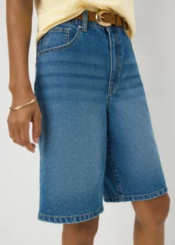 Blue Mid Wash Relaxed Knee Denim Shorts