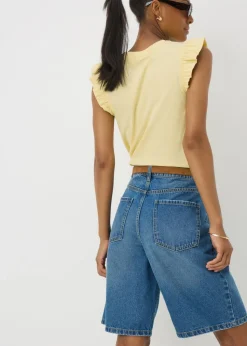 Blue Mid Wash Relaxed Knee Denim Shorts