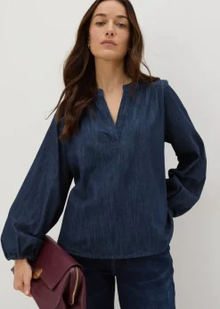 Blue Notched Neck Blouse