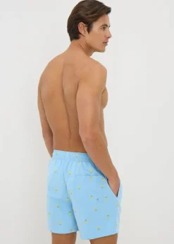 Blue Pineapple Embroidered Swim Shorts