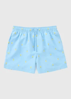 Blue Pineapple Embroidered Swim Shorts