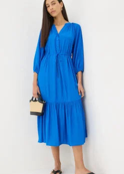 Blue Raglan Midi Shirt Dress