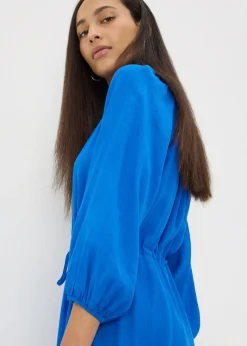 Blue Raglan Midi Shirt Dress