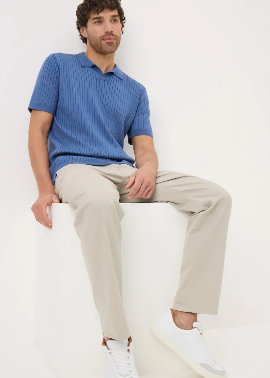 Blue Ribbed Polo Shirt