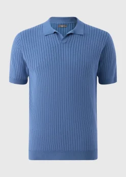Blue Ribbed Polo Shirt