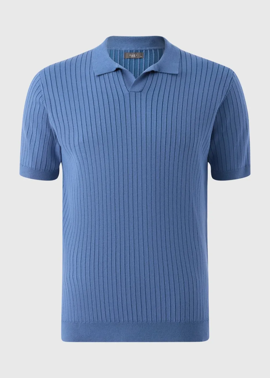 Blue Ribbed Polo Shirt