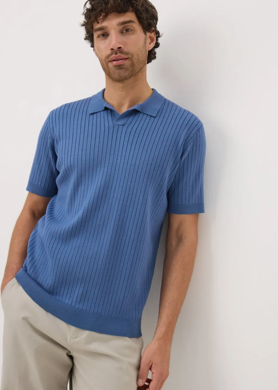 Blue Ribbed Polo Shirt