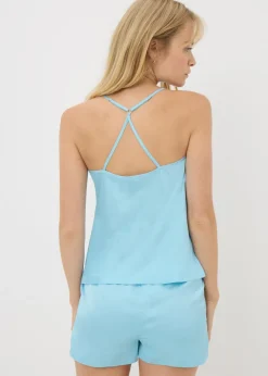 Blue Satin Cami Pyjama Set