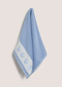 Blue Shell Border Hand Towel