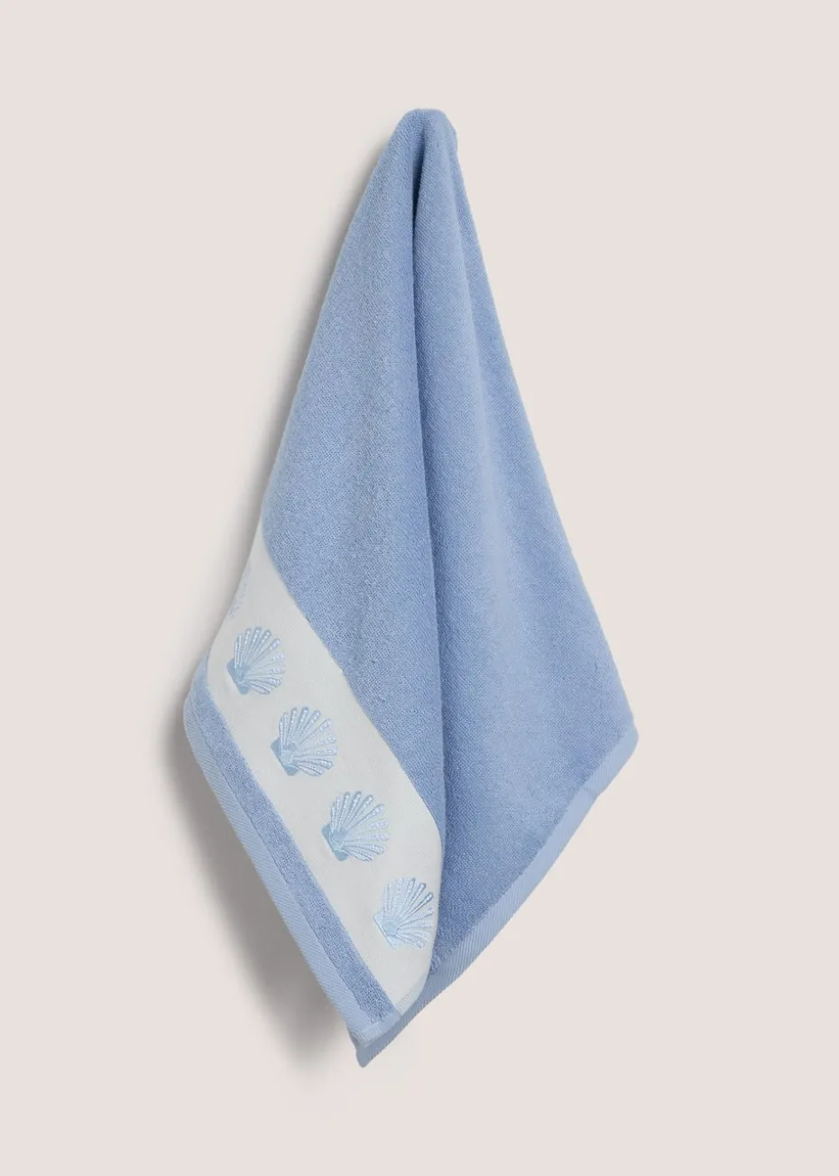 Blue Shell Border Hand Towel
