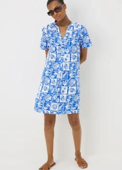 Blue Shell Pattern Popover Tunic Dress