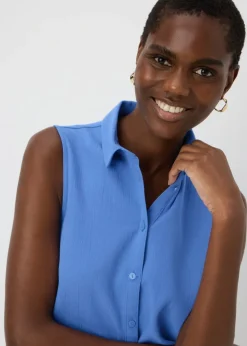 Blue Sleeveless Clipper Shirt