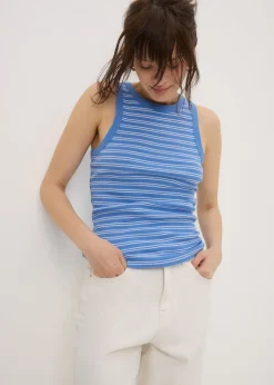 Blue Stripe High Neck Vest Top