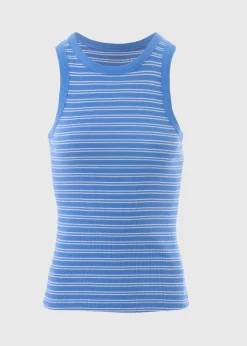 Blue Stripe High Neck Vest Top