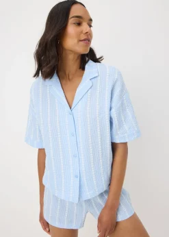 Blue Textured Stripe Short Pyjama Set