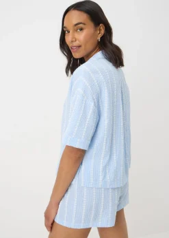 Blue Textured Stripe Short Pyjama Set