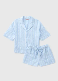 Blue Textured Stripe Short Pyjama Set