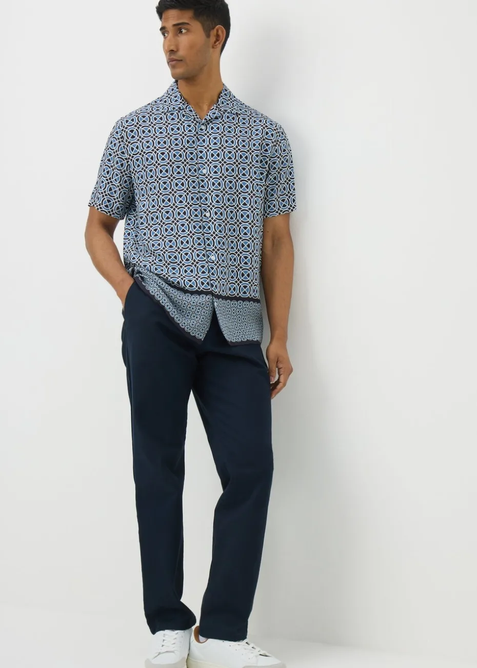 Blue Tile Print Short Sleeve Shirt