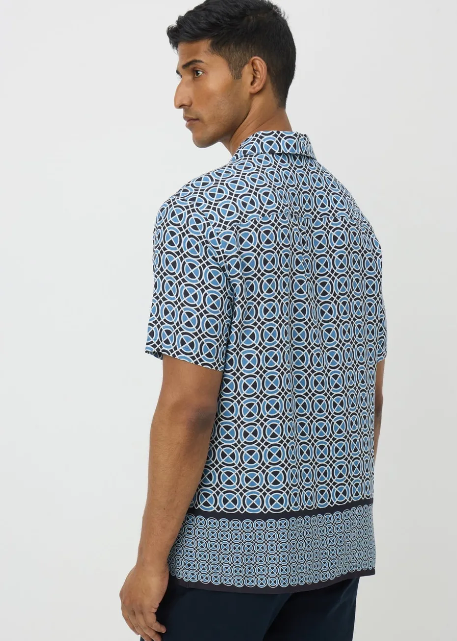Blue Tile Print Short Sleeve Shirt