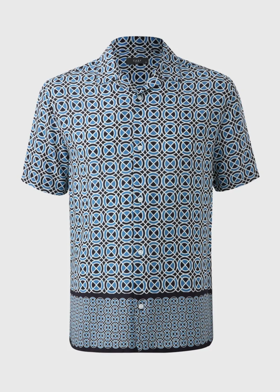 Blue Tile Print Short Sleeve Shirt