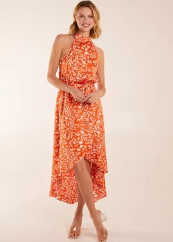 Blue Vanilla Abstract Print Halter Neck Midi Wrap Dress