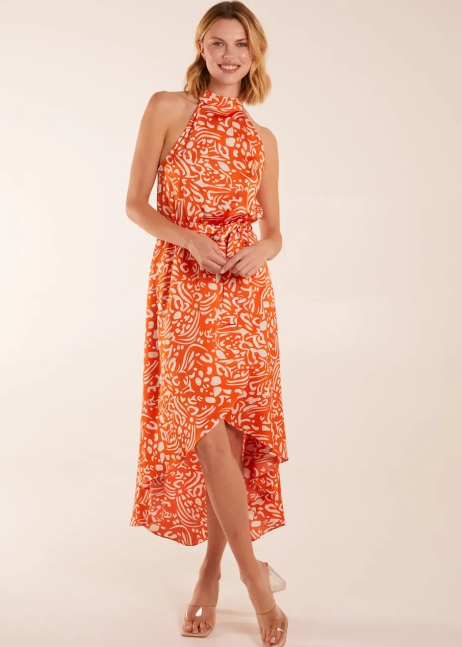 Blue Vanilla Abstract Print Halter Neck Midi Wrap Dress