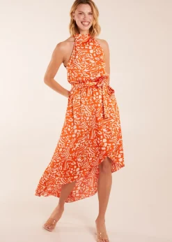 Blue Vanilla Abstract Print Halter Neck Midi Wrap Dress