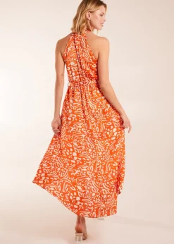 Blue Vanilla Abstract Print Halter Neck Midi Wrap Dress