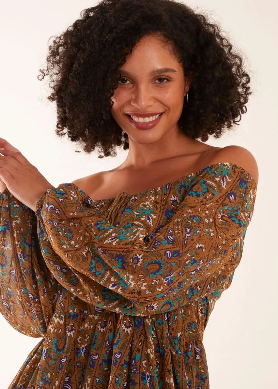 Blue Vanilla Bardot Neck Mini Trapeze Dress