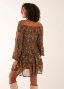 Blue Vanilla Bardot Neck Mini Trapeze Dress