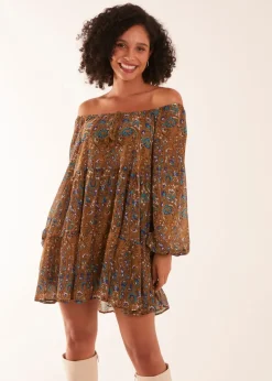 Blue Vanilla Bardot Neck Mini Trapeze Dress