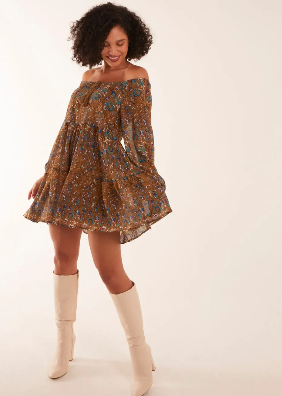 Blue Vanilla Bardot Neck Mini Trapeze Dress