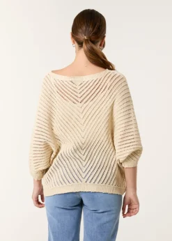 Blue Vanilla Beige Crochet V Neck Jumper